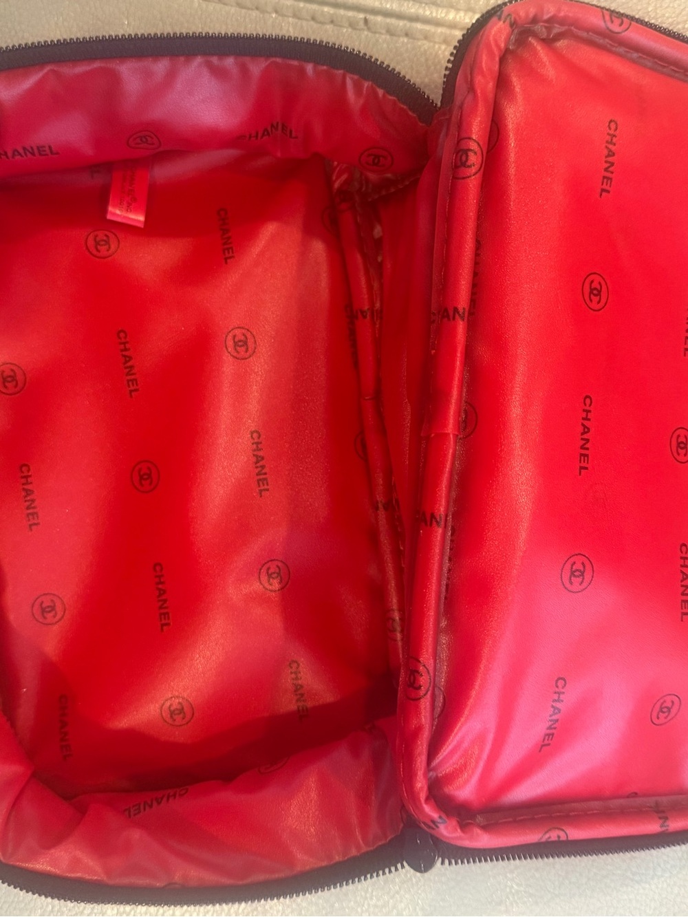 Rare CHANEL Parfums Black Mini Bag with Red Logo